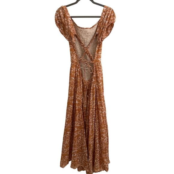 Free People Ultraviolet Maxi Dress Puff Sleeve Smocked Boho Milkmaid Cottage L - Picture 7 of 10